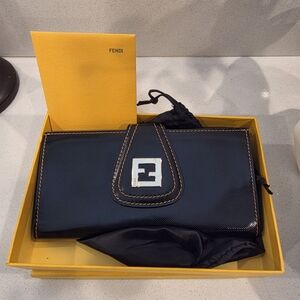 Fendi Zucca patent leather long bifold wallet. 